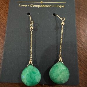 Elegant Emerald Green Drop Earrings 14KT Yellow Gold